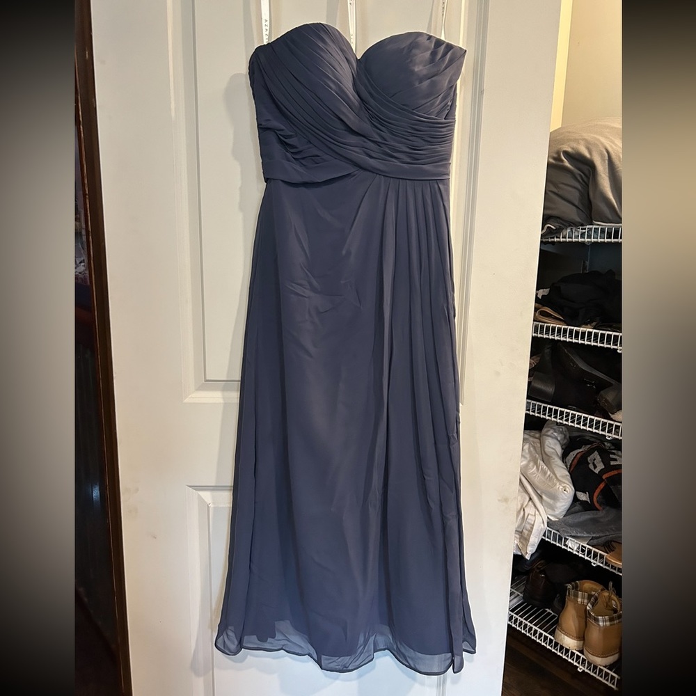 Dress, dusty blue, strapless, from azazie.